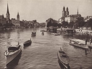 Szwajcaria: Zurych od Quaibrucke (zdjęcie czarno-białe)