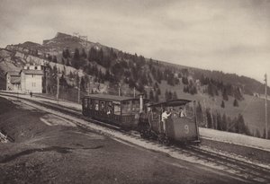 Vitznau Rigi Kulm, kolej zębata (zdjęcie czarno-białe) autorstwa Jean Gaberell