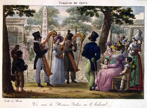 Muzycy włoscy występujący na bulwarze w Paryżu, z „Tableaux de Paris”, ok. 1820