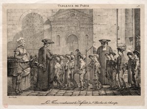 Sceny Paryża: Bracia prowadzący dzieci do św. Mikołaja z Pól. autorstwa Jean Henri Marlet