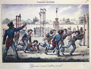 Trening sportowy i gimnastyczny dla chłopców, scena z serii „Tableaux de Paris”, ok. 1820 (kolor lito) autorstwa Jean Henri Marlet