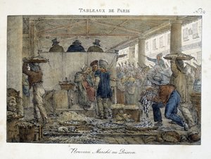 Nowy Targ Rybny w Paryżu - litografia Brocas autorstwa Jean Henri Marlet