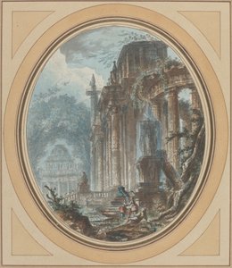 Ogród Capriccio z zabytkowymi ruinami autorstwa Jean Henry Alexandre Pernet
