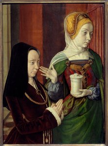 Przypuszczalny portret Madeleine z Burgundii, lady of Laage, przedstawiony przez Sainte Madeleine Malarstwo Jean Hey dit le Maitre de Moulins (1480-1500) XV wiek. Słońce 0,56x0,4 m²