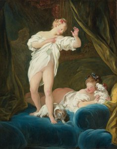 Dwie dziewczynki na łóżku bawiące się ze swoimi psami autorstwa Jean Honore Fragonard