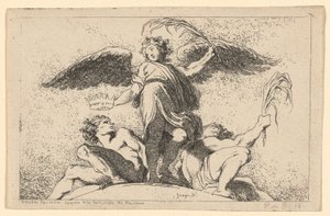 Anioł trzymający dłoń i koronę autorstwa Jean Honoré Fragonard after Annibale Carracci