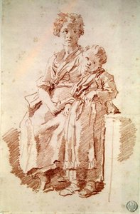 Młoda dziewczyna z siostrą, 1774 (czerwona kreda na papierze) autorstwa Jean Honore Fragonard