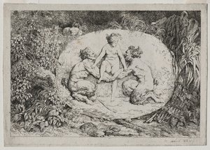 Bachanalia: Nimfa wspierana przez dwóch satyrów, 1763. autorstwa Jean Honore Fragonard