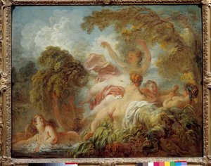 Kąpiący się Grupa nagich młodych kobiet w kąpieliskach. Obraz Jeana Honore Fragonarda (1732-1806) XVIII w. Słońce. 0,64x0,8m² autorstwa Jean Honore Fragonard