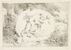Nimfa jadąca na grzbiecie satyra, z Bachanaliów, czyli zabaw satyrów autorstwa Jean Honore Fragonard