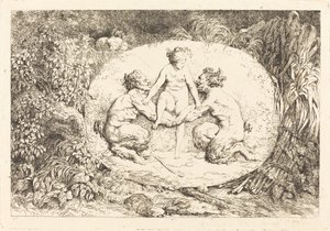 Nimfa wspierana przez dwóch satyrów autorstwa Jean Honore Fragonard
