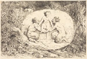 Nimfa wspierana przez dwóch satyrów autorstwa Jean Honore Fragonard