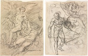 Orfeusz i Eurydyka (recto); Studia postaci (verso) autorstwa Jean Honore Fragonard