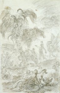 Ruggiero staje u progu pałacu Alciny (pióro, tusz, kreda i farba na papierze) autorstwa Jean Honore Fragonard