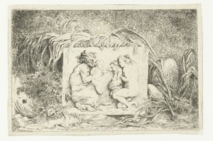 Satyr i nimfa z dwójką dzieci Bachanalia (tytuł serii) Nimfy i satyry (tytuł serii) autorstwa Jean Honore Fragonard