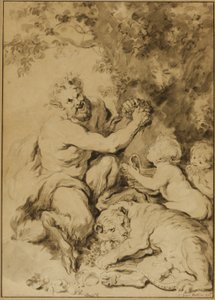 Satyr naciskający winogrona obok tygrysa autorstwa Jean Honore Fragonard
