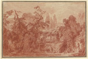 Taras i ogród włoskiej willi autorstwa Jean Honore Fragonard