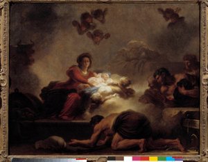 Adoracja pasterzy Obraz Jean-Honore Fragonard (1732-1806). 18 wiek. Ciemny. 0,73x0,93m. autorstwa Jean Honore Fragonard