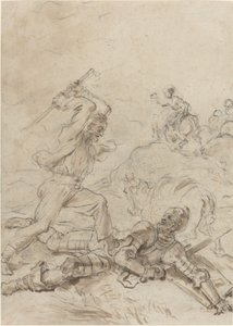 Mulnik atakuje Don Kichota, gdy leży bezradny na ziemi autorstwa Jean Honore Fragonard