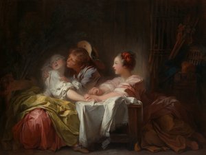 Skradziony pocałunek, ok. 1760 autorstwa Jean Honore Fragonard