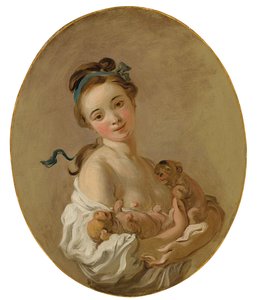 Młoda dziewczyna trzymająca dwa szczeniaki, ok. 1770 autorstwa Jean Honore Fragonard