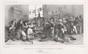 Warsztaty Zejście w Wolność Prasy autorstwa Jean Ignace Isidore Grandville, and Auguste Desperet