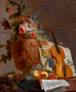 „Martwa natura z kwiatami i skrzypcami” Obraz Jean-Jacques Bachelier (1724-1806) ok. 1750 - Olej na płótnie - 88,9x73,5 - Galeria Sztuki Australii Południowej