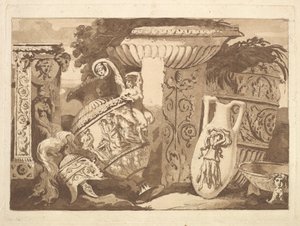 Kompozycja z fragmentami antycznymi i pochyloną wazą z Recueil de Compositions..., 1782-84.
