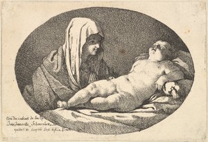 Dziewica po lewej patrząca na śpiącego niemowlęcia Chrystusa, kompozycja owalna, po..., 1760-63. autorstwa Jean Jacques Lagrenee