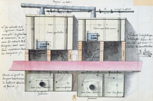 Projekt instalacji ogrzewania wody w Hotel de Montholon w Paryżu, ok. 1787 (wc na papierze)