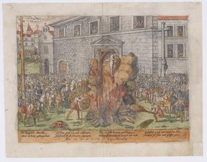 Egzekucja Anne du Bourg 23 grudnia 1559 1568 r. autorstwa Jean Jacques Perrissin