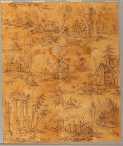 Karykatura do druku na bawełnie: „Grób Jean-Jacques Rousseau w Ermenonville”.