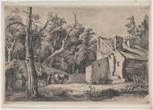 Wejście do lasu Brie z domkiem po prawej stronie, 1772. autorstwa Jean Jacques de Boissieu