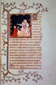 Książę Jan I z Berry (1340-1416) przed miniaturą Trójcy Świętej zaczerpnięty z rękopisu (ms. lat. 18014) „Godzinki Jana z Berry”” zin. przez Jana Czarnego, ok. 1375. Paryż, B.N. autorstwa Jean Le and workshop (attr. to) Noir