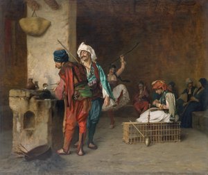 Cafe House, Cairo Casting Bullets, 1884 lub wcześniej. autorstwa Jean Leon Gerome