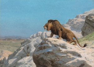 Lew na straży, ok. 1885 (olej na płycie drewnianej) autorstwa Jean Leon Gerome