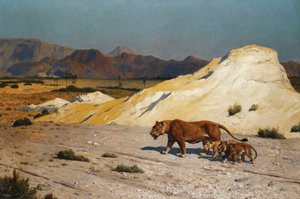 lwica i młode; Lwica i Lwica, autorstwa Jean Leon Gerome