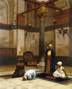 Trzy osoby modlące się w meczecie na rogu; Trzy postacie modlące się w rogu meczetu, autorstwa Jean Leon Gerome