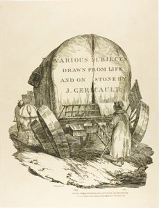 Wóz ciągnięty przez konia, strona tytułowa dla różnych tematów narysowanych z życia i na kamieniu (The English Suite) autorstwa Jean Louis André Théodore Géricault