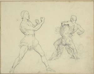 Bokser zwrócony w prawo i dwóch siłujących się mężczyzn autorstwa Jean Louis André Théodore Géricault