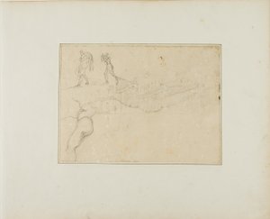 Przekrój sali filarowej i trzy szkice postaci autorstwa Jean Louis André Théodore Géricault