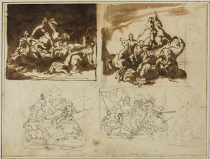 Pięć szkiców bitwy kawaleryjskiej autorstwa Jean Louis André Théodore Géricault