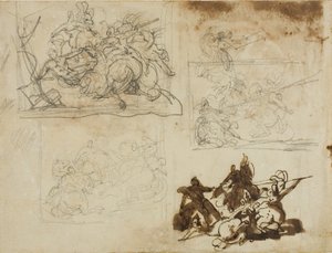 Cztery szkice bitwy kawaleryjskiej autorstwa Jean Louis André Théodore Géricault
