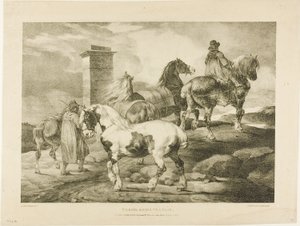 Konie idące na jarmark, płyta 3 z Różne tematy narysowane z życia na kamieniu autorstwa Jean Louis André Théodore Géricault