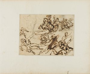 Arkusz szkiców: Ułani, zmagające się akty, inne tematy autorstwa Jean Louis André Théodore Géricault