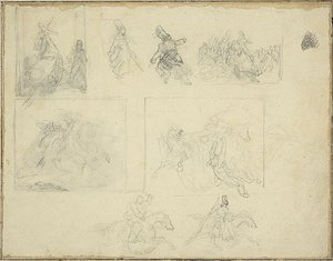 Szkice do kompozycji wojskowych autorstwa Jean Louis André Théodore Géricault