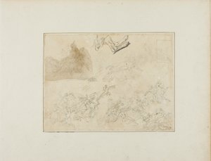 Szkice do bitwy kawaleryjskiej; tylne nogi psa autorstwa Jean Louis André Théodore Géricault