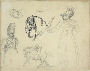 Szkice koni i żołnierzy autorstwa Jean Louis André Théodore Géricault