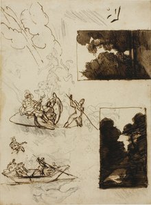 Szkice leśnej ścieżki i muzycznej imprezy na łodzi autorstwa Jean Louis André Théodore Géricault