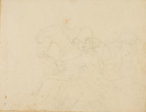Stajenny biegnący obok konia pociągowego autorstwa Jean Louis André Théodore Géricault